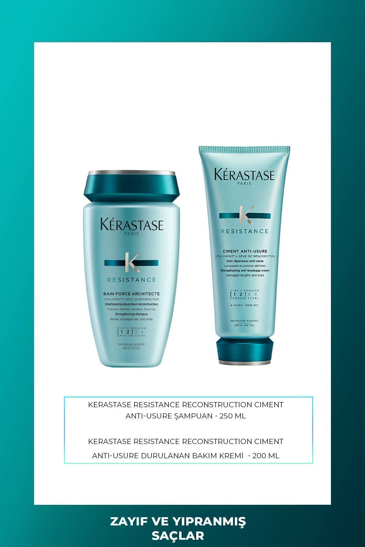 Kérastase Resistance Ciment Anti-Usure Onarıcı Saç Kremi 200 ml & Şampuan 250 ml