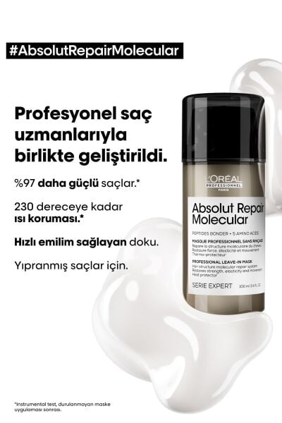 L'oreal Professionnel Serie Expert Absolut Repair Molecular Tüm Yıpranmış Saçlar İçin Durulanmayan Maske 100 ml