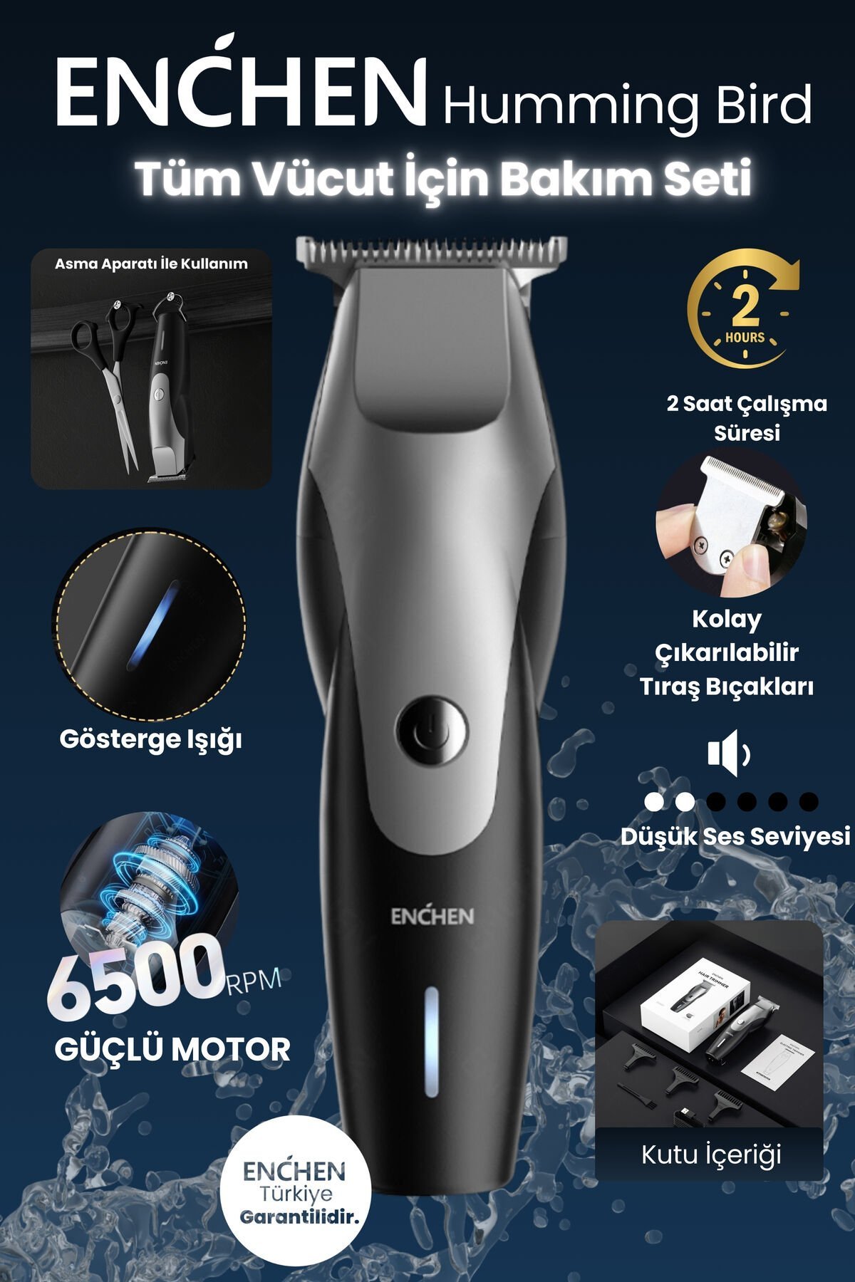 Enchen Humming Bird Siyah Hassas Kesim Şarjlı Saç ve Tıraş makinesi