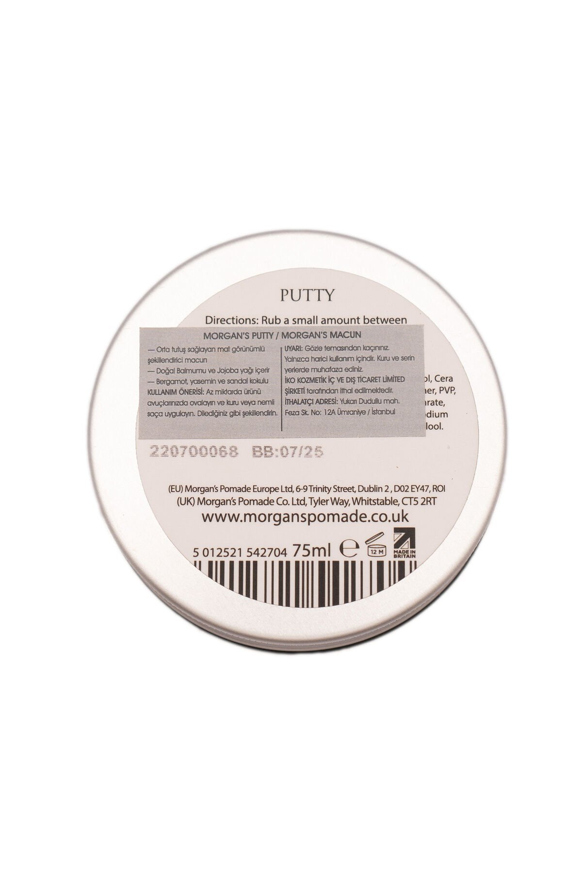 Morgan's Pomade Putty Medium Matt Finish - Orta Tutuşlu, Hacim Veren Mat Şekillendirici Krem 75ml