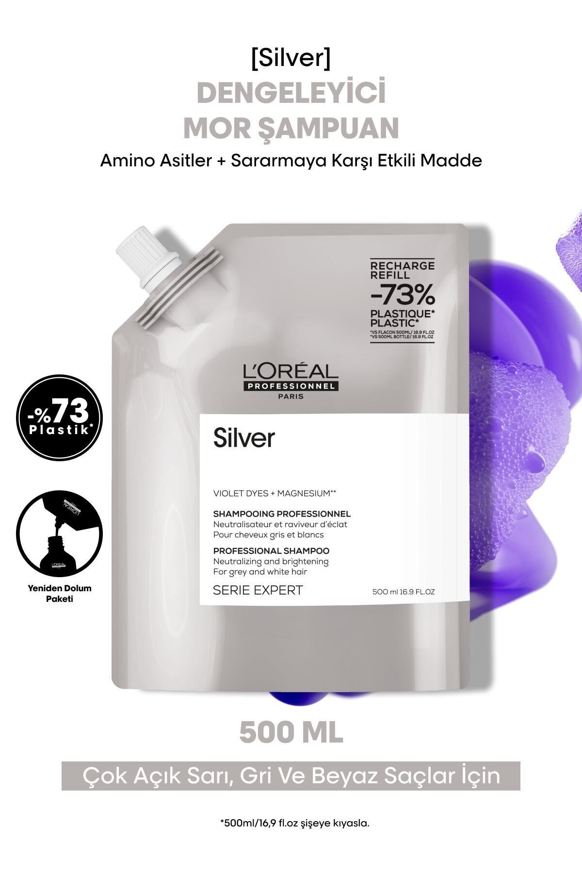 L'oreal Professionnel Serie Expert Silver Çok Açık Sarı, Gri Ve Beyaz Saçlar Için Renk Dengeleyici Mor Refill Şampuanı